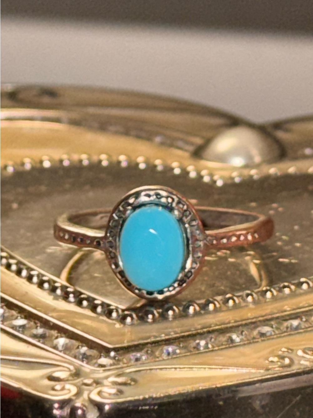 Silver-Tone Turquoise Oval Ring - Blue